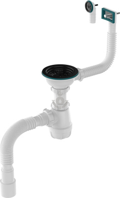Сифон для кухни AQUATTRO 3 1/2"х40 с прямоуг/кругл переливами, чёрная мет.решетка, с т/г 40х40/50 [1/20]